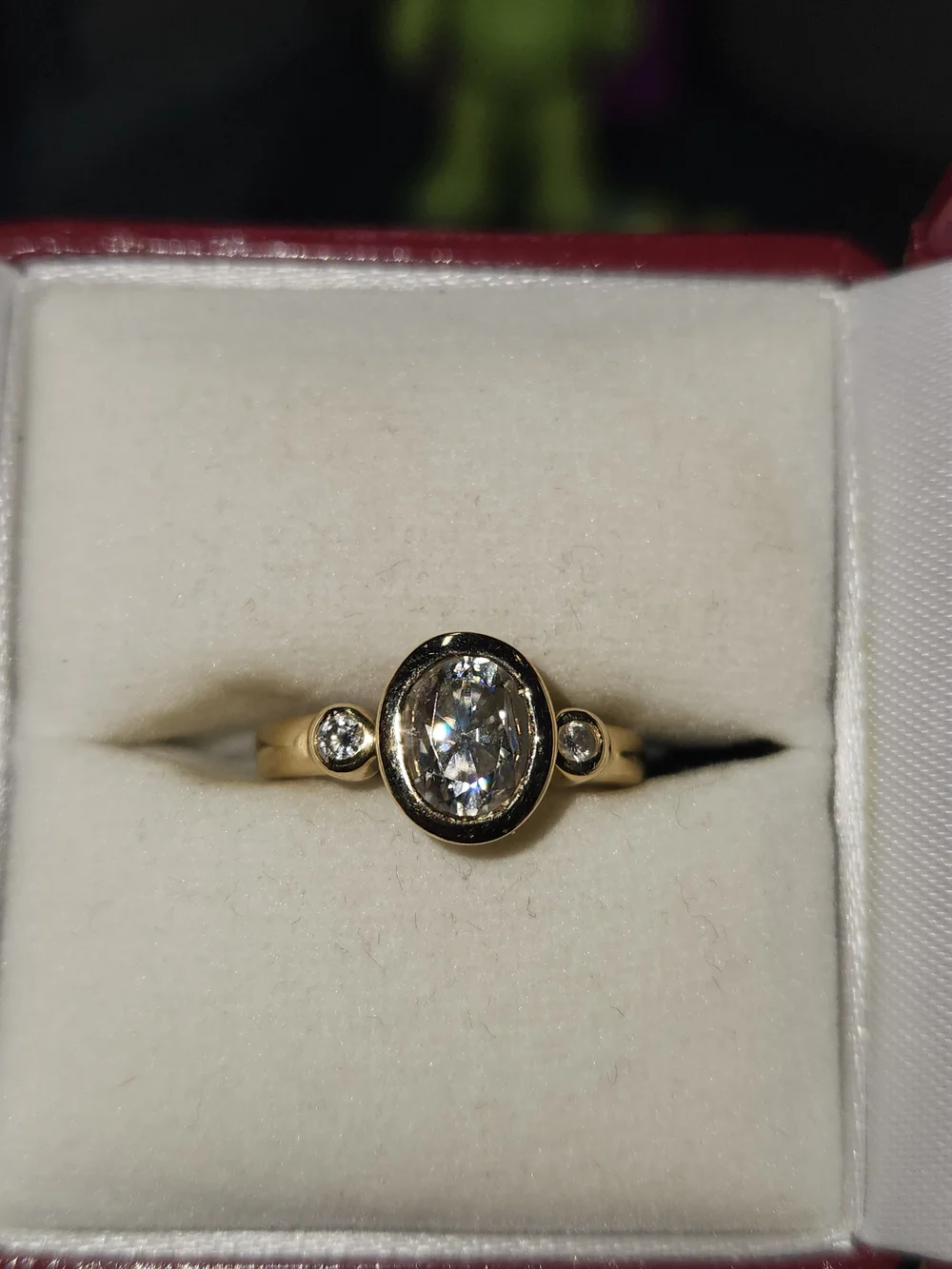 Gold Oval 1.5 Ct Moissanite Three-Stone Ring
